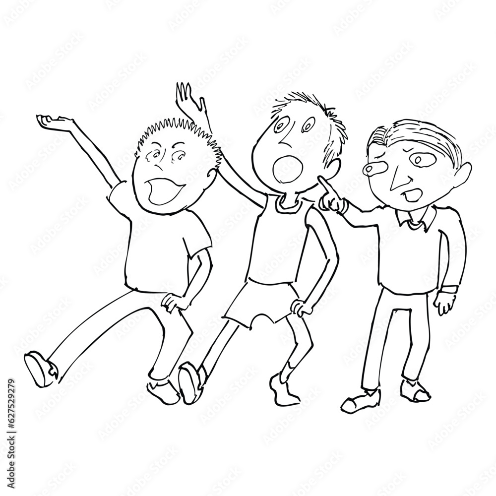Cartoon image of three boys. Vector illustration of two boys having fun. Cartoon image of three boys. Vector illustration of two boys having fun.