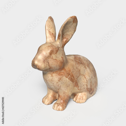 A cute white plastic bunny on a pink background. Minimal color still life photography