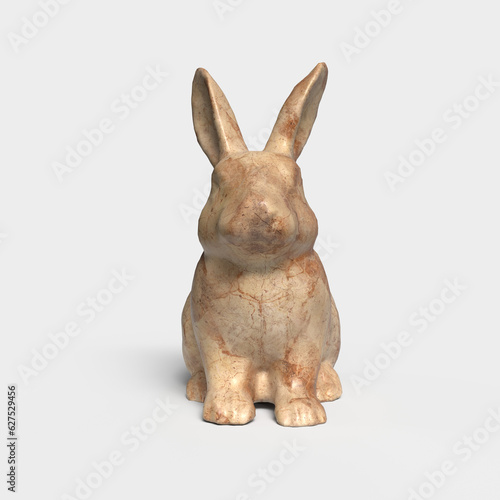 A cute white plastic bunny on a pink background. Minimal color still life photography