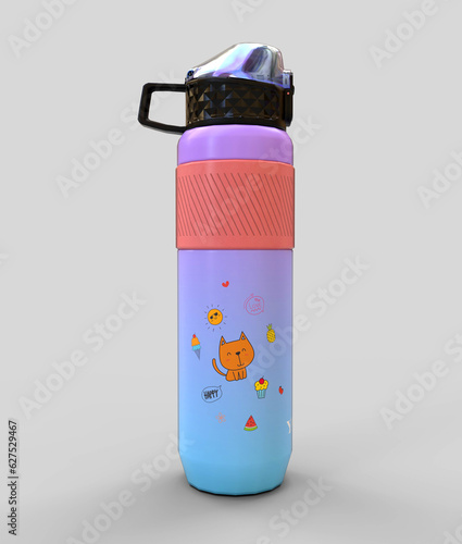 Water bottle. Cute transparent sipper bottle for kids. school water bottle for kids. lavender or purple color bottle jpg image.