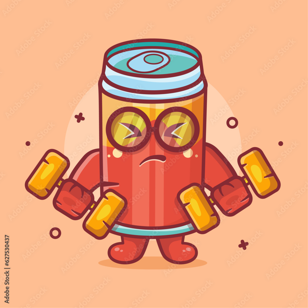 cute drink can character mascot doing bodybuilding using dumbbell isolated cartoon in flat style design