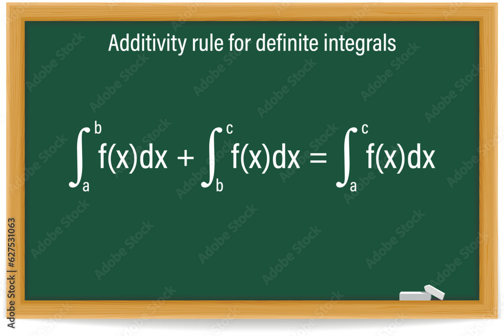 Additivity Rule for Definite Integrals on a green chalkboard. Vector illustration. Additivity Rule for Definite Integrals on a green chalkboard. Vector illustration.