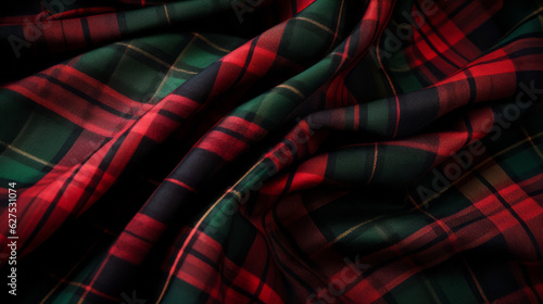 Red and Green tartan colors fabric for Christmas time. Generated ai.