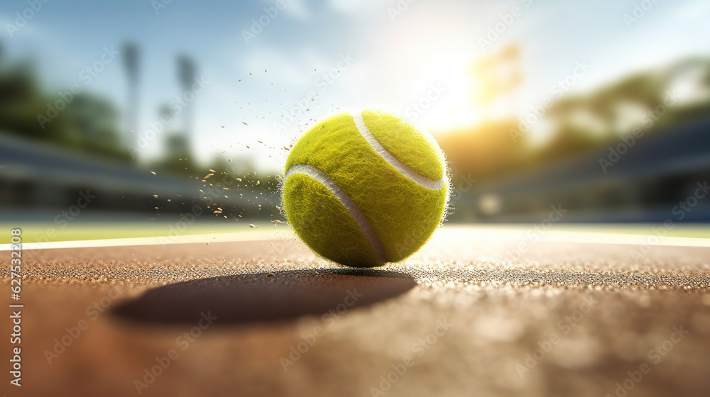 An Close-up view of the Ball on the Tennis Court Line, Paired with the tennis ball Hitting the line.