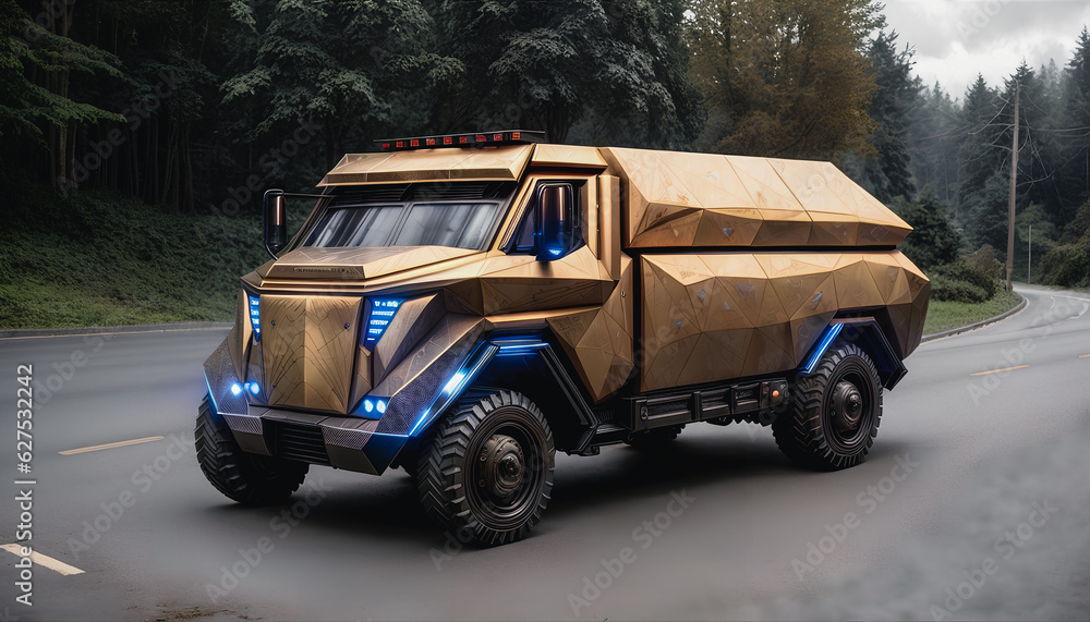 heavy and large truck with thick armor. cosmic technology. generative ai.