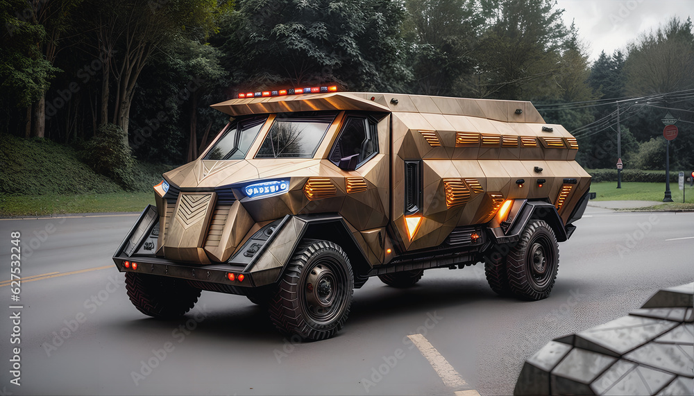 heavy and large truck with thick armor. cosmic technology. generative ai.