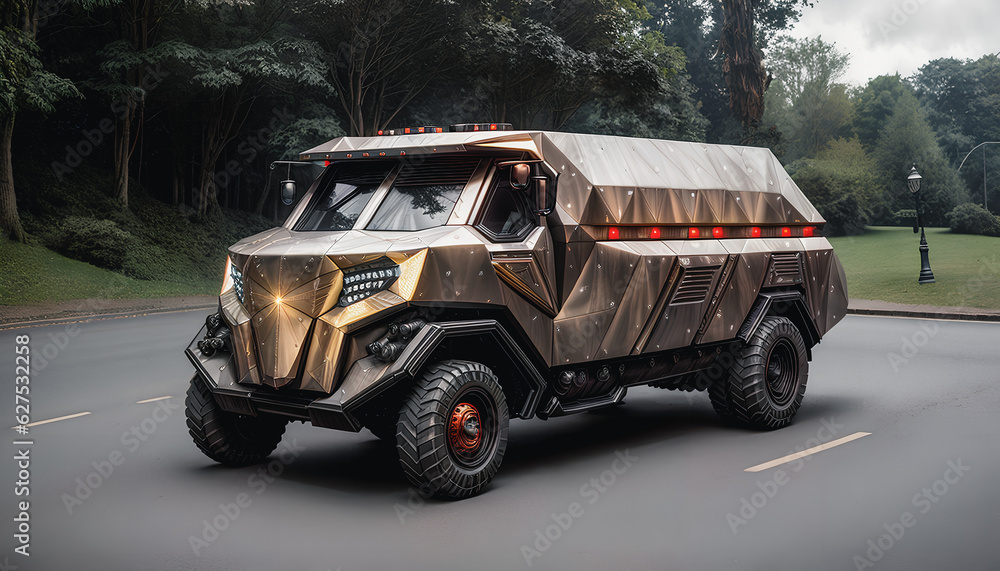 heavy and large truck with thick armor. cosmic technology. generative ai. heavy and large truck with thick armor. cosmic technology. generative ai.