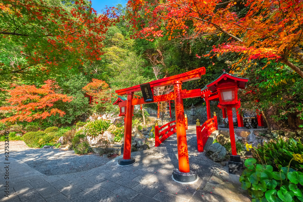 Beppu, Japan - Nov 25 2022: Hakuryu Inari Okami (White Dragon Inari Okami) shrine at Umi Jigoku hot spring in Beppu, Oita, one of Japan's most famous hot spring resorts
