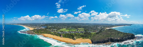 Aerial drone panoramic view of Warriewood in the Northern Beaches area in Sydney Australia