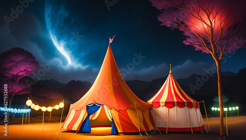 Colorful tent at night. fantasy. Generative AI.