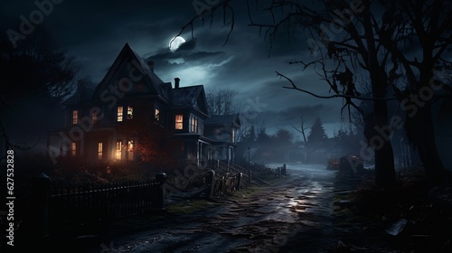 Gothic Majesty: A Haunting Victorian Mansion Amidst Ominous Darkness. Captivating Gothic Architecture with EerieTrees.