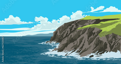 Vector illustration of beach with rock in sunny day