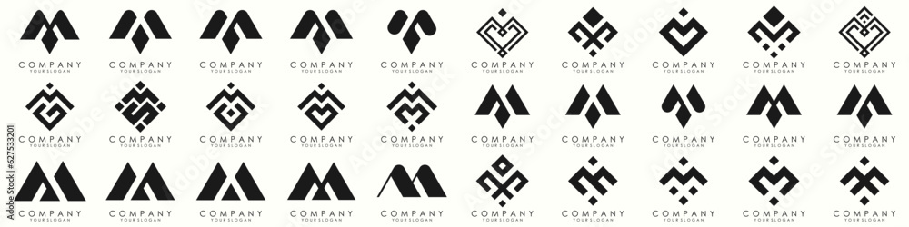 Set of letter M logo design vector. Collection of modern M letter design in black. Set of letter M logo design vector. Collection of modern M letter design in black.