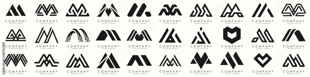 Set of letter M logo design vector. Collection of modern M letter design in black. Set of letter M logo design vector. Collection of modern M letter design in black.