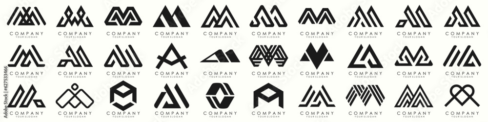 Set of letter M logo design vector. Collection of modern M letter design in black. Set of letter M logo design vector. Collection of modern M letter design in black.