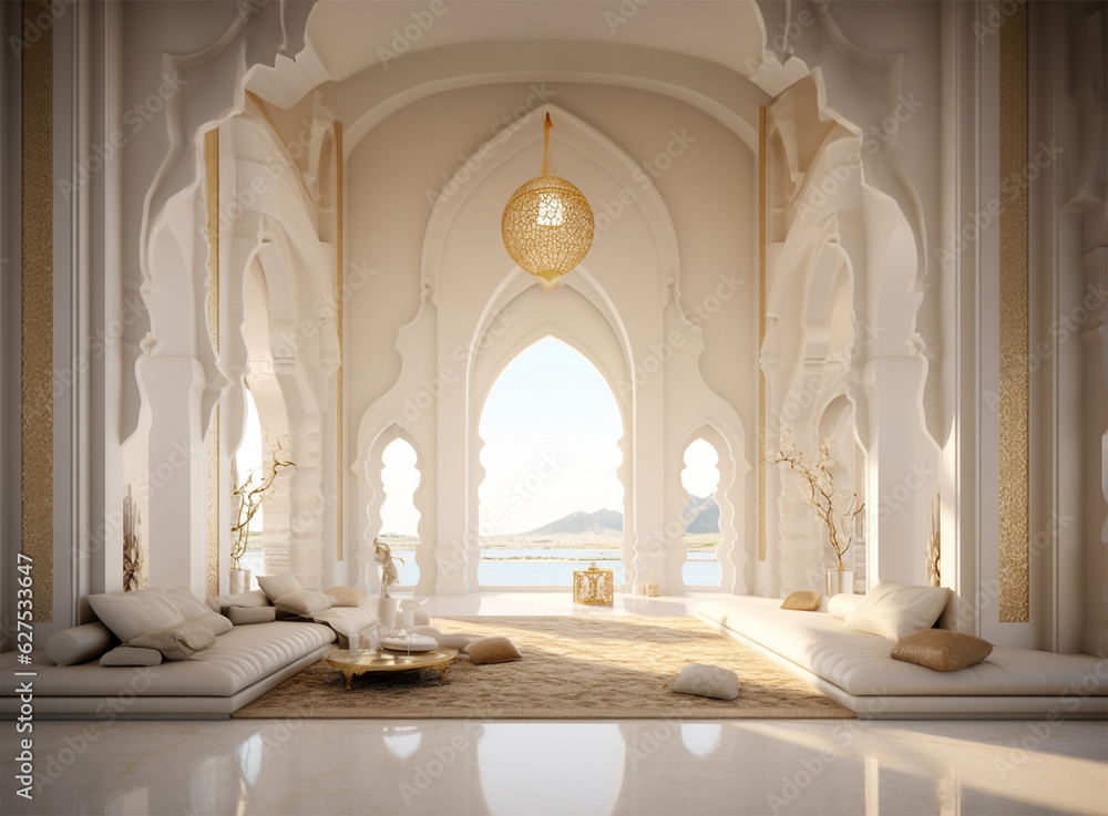 white and gold stylish Muslim prayer room
