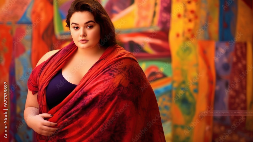 Beautiful fat young blonde woman blur soft colorful background photo. AI generation Beautiful fat young blonde woman blur soft colorful background photo. AI generation