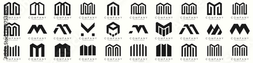 Set of letter M logo design vector. Collection of modern M letter design in black.