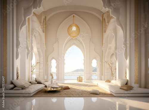 white and gold stylish Muslim prayer room