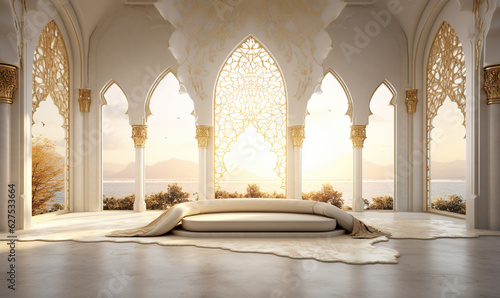 Foto white and gold stylish Muslim prayer room