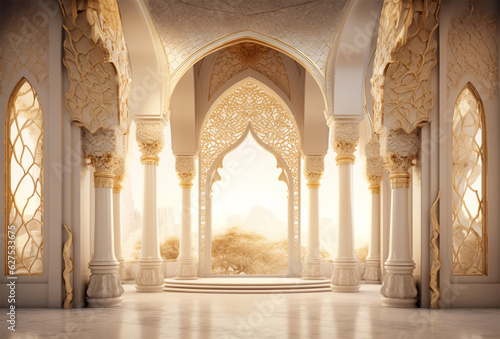 Fototapeta white and gold stylish Muslim prayer room