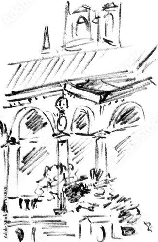 Photography Budapest, Hungary, Travel sketch, graphic black and white drawing