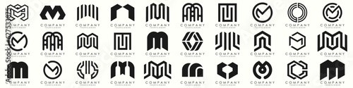 Set of letter M logo design vector. Collection of modern M letter design in black.