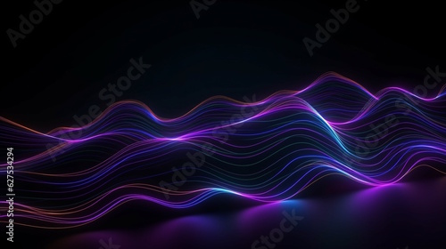 3D Rendering of Abstract Background with Colorful Neon Wavy Lines  Glowing and Mesmerizing in the Dark. Generative AI