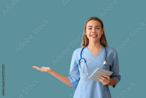 Female intern with tablet c...