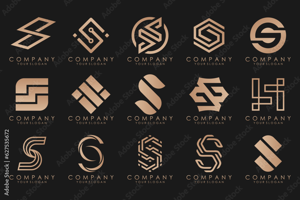 Abstract collection with letters S logo design. creative design logotype S with gold color. Abstract collection with letters S logo design. creative design logotype S with gold color.