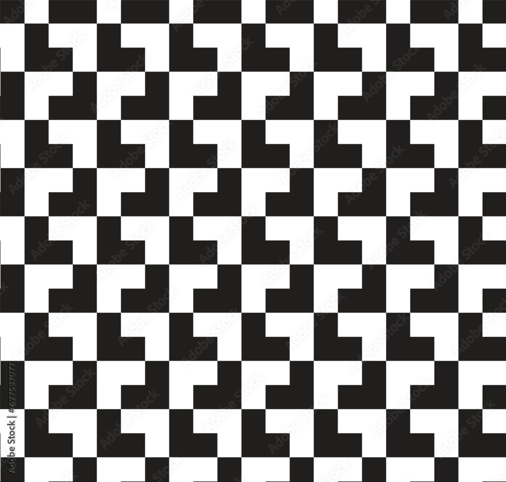 Black and white geometric puzzle seamless pattern. Vector background. Black and white texture with optical illusion effect. Print Black and white geometric puzzle seamless pattern. Vector background. Black and white texture with optical illusion effect. Print
