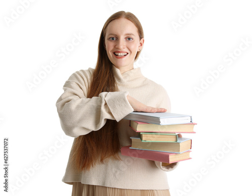 Young woman with books on w...