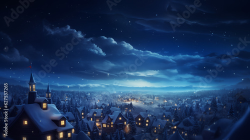 Night city landscape, Christmas time. Generated ai.