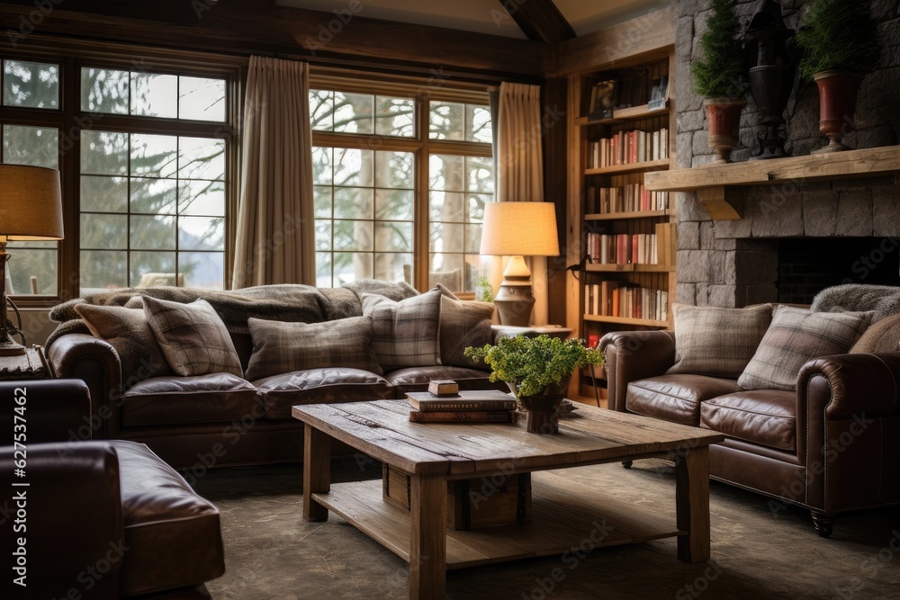 Classic rustic living room: A classic rustic living room is part of a series on interior design that focuses on creating a traditional and charming space with a touch of rustic elements. Classic rustic living room: A classic rustic living room is part of a series on interior design that focuses on creating a traditional and charming space with a touch of rustic elements.