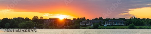 Furzton lake panorama at sunset in Milton Keynes. England photo