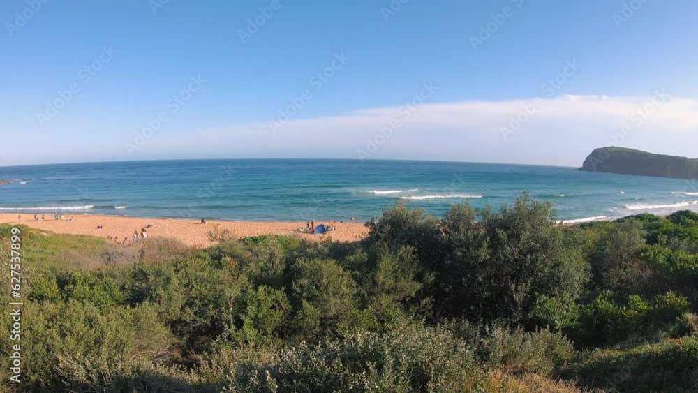4k Video - Copacabana Beach panning view from Bonnie Lookout on a beautiful day in summer on the Central Coast, a short drive North of Sydney in Australia. 4k Video - Copacabana Beach panning view from Bonnie Lookout on a beautiful day in summer on the Central Coast, a short drive North of Sydney in Australia.