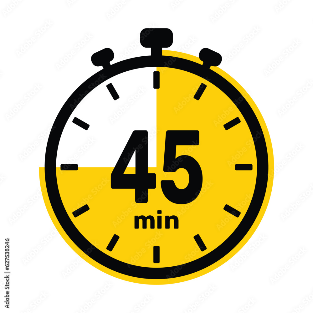 45 Minutes Analog Clock Icon white background . 45 Minutes Analog Clock Icon white background .