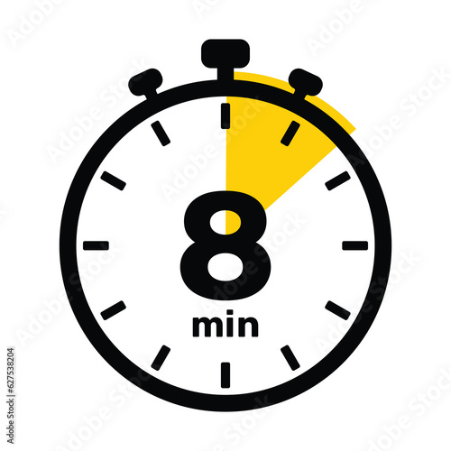 8 Minutes Analog Clock Icon white background .