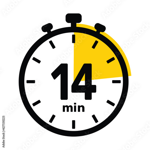 14 Minutes Analog Clock Icon white background .