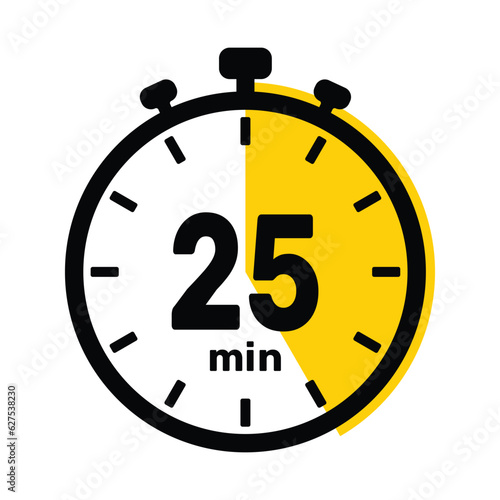 25 Minutes Analog Clock Icon white background .