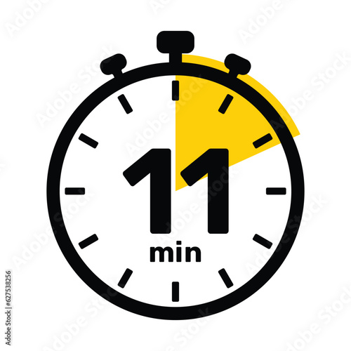 11 Minutes Analog Clock Icon white background .