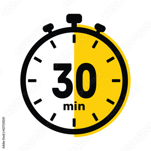 30 Minutes Analog Clock Icon white background .