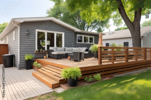 Amazing newly renovated backyard featuring a beautiful landscape, complete with a secure fence, a spacious back porch, and stunning mature birch trees. The yard also includes well-designed steps and a