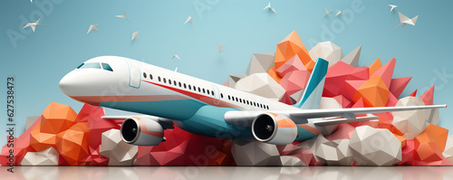 Airplane in colorful background, generative ai