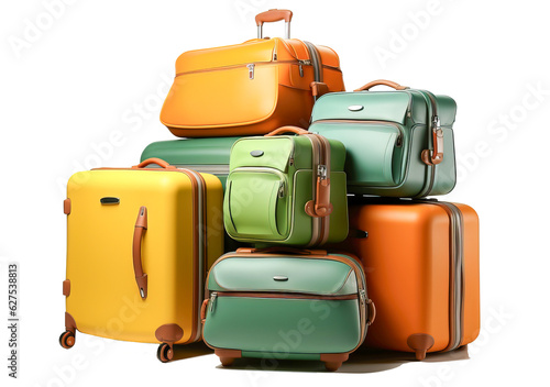Pile of baggage isolated on a transparent background, generative ai
