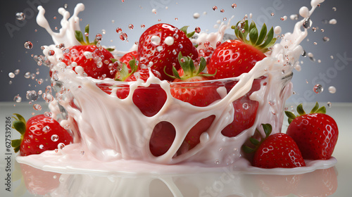 a strawberry with water milk splashing Generative AI