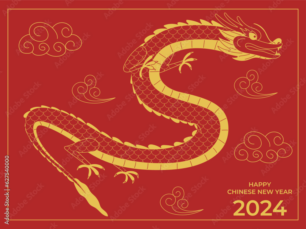 Happy Chinese new year 2024 Zodiac sign, year of the Dragon