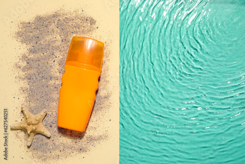 Sunscreen cream on edge of swimming pool