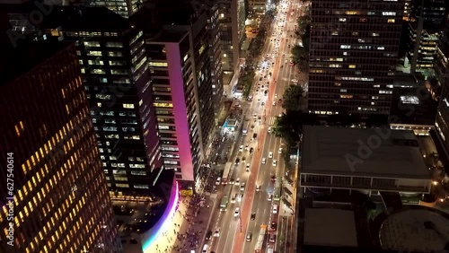 Paulista Avenue at Sao Paulo Brazil. Cityscapes Office Building. Avenues Skyline Metropolis Vibrant. Avenues Cityscape Metropolis Corporate Night. Avenues Vibrant Darkness Path. Sao Paulo Brazil. photo