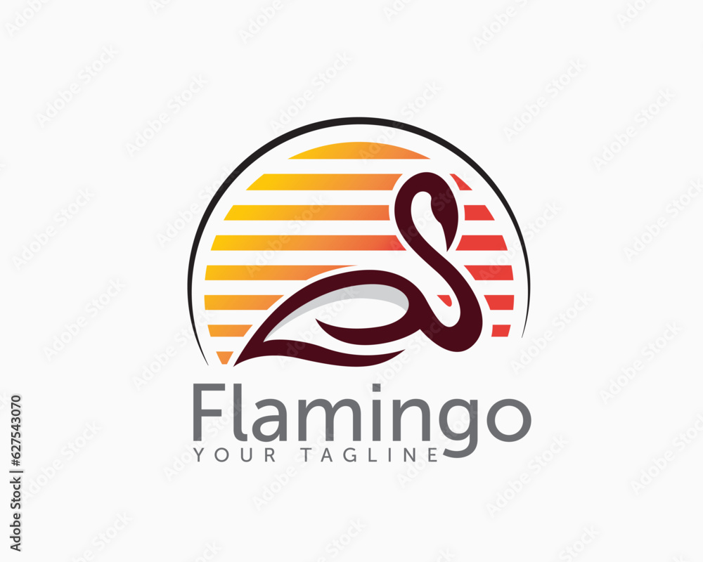 Obraz premium abstract flamingo circle sun background logo symbol design template illustration inspiration